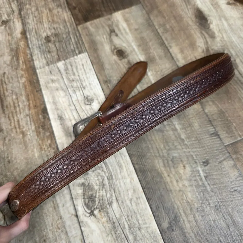 Vintage 90s Justin Tooled Leather Western Belt Brown Size 40 Cowboy Redeo